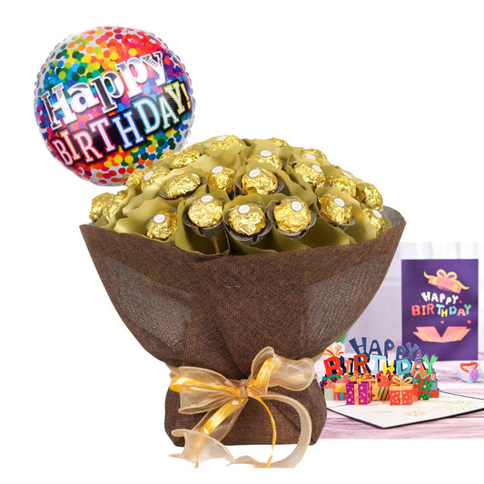 GOLD BIRTHDAY FERRERO ROCHER CHOCOLATE BOUQUET