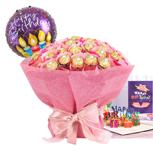 PINK BIRTHDAY FERRERO ROCHER CHOCOLATE BOUQUET