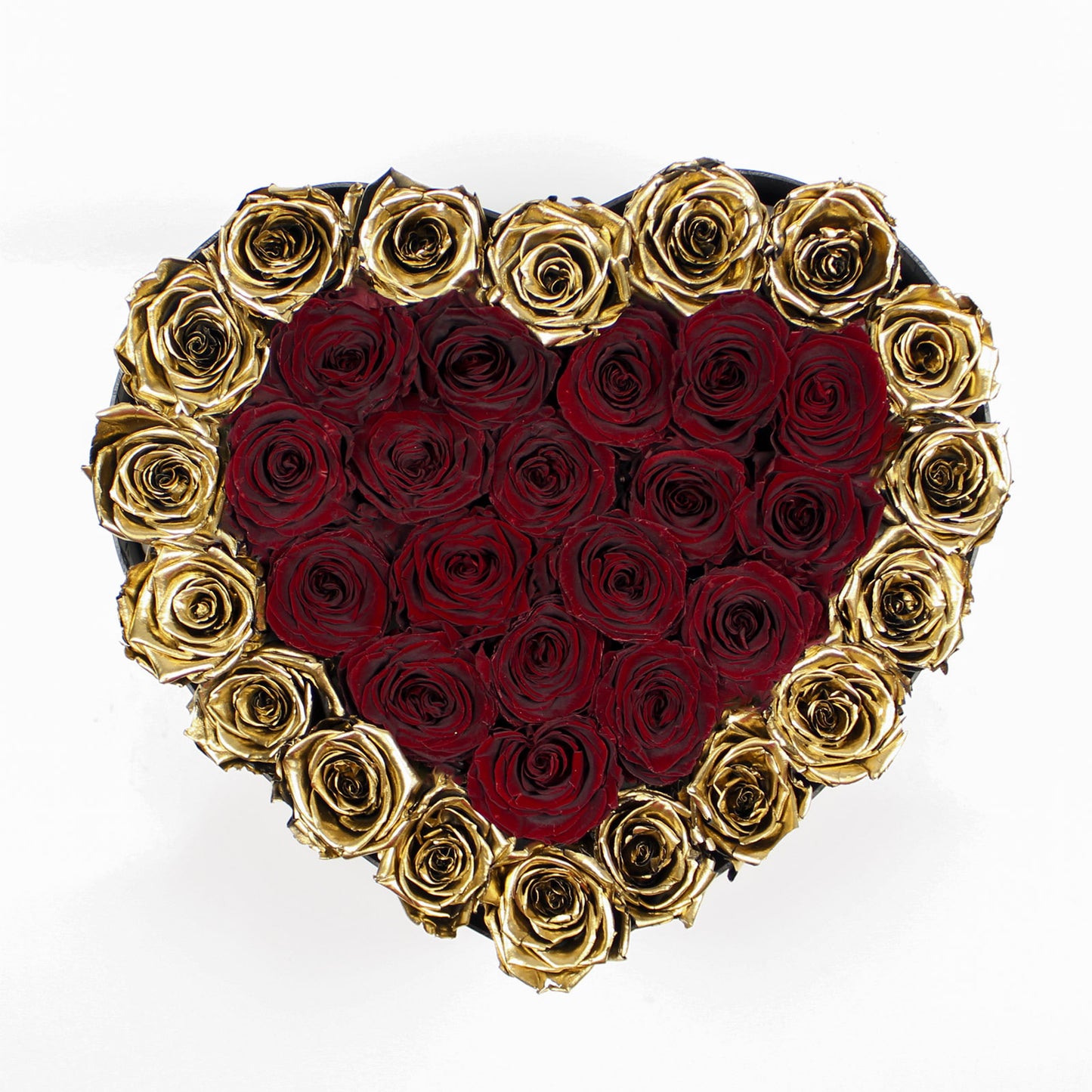 BLACK HEART BOX | DARK RED & GOLD ROSES
