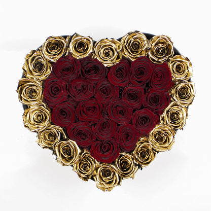 BLACK HEART BOX | DARK RED & GOLD ROSES